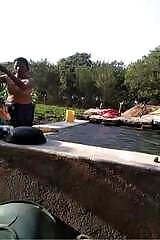Private video of a Desi Bhabhi taking a bath in the open air. | desi love mom